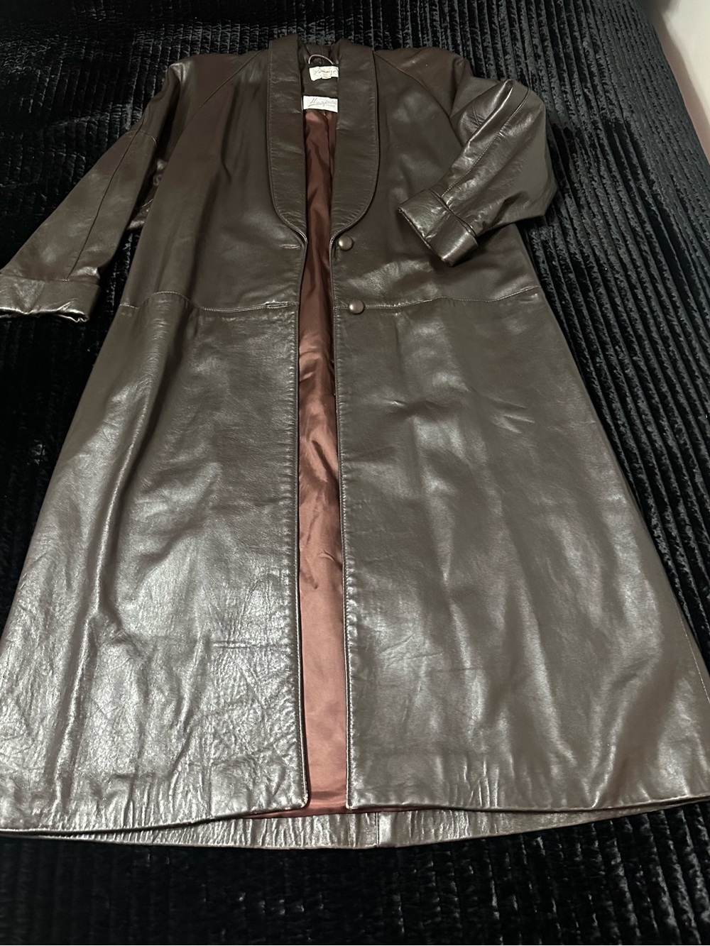 Women's Chocolate Brown Leather Long Jacket with Shawl Lapel